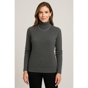 Vertical Design Cashmere Gray Turtleneck Womens SZ LG  Luxury Heritage Old Money
